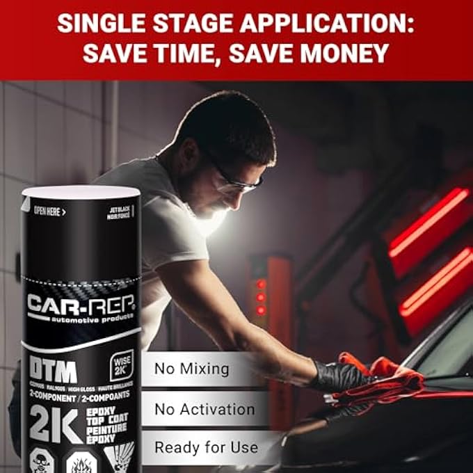 CAR-REP 2K EPOXY COLOR TOP COAT WITH WISE 2K TECHNOLOGY, EASY APPLICATION, HIGH COVERAGE, JET BLACK HIGH-GLOSS, 11OZ AEROSOL CAN - Image 5